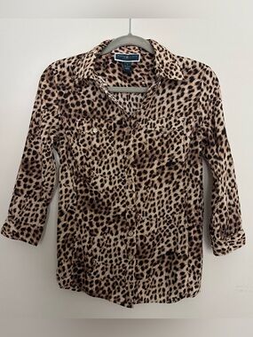 Karen Scott Leopard-Print Button-Down Shirt - Brown & Black size small